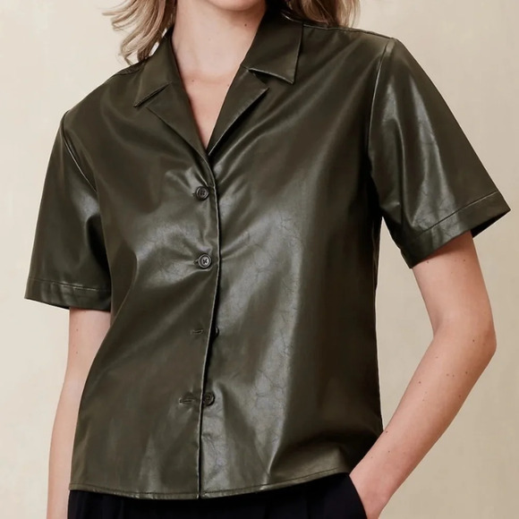 NWT BR Factory Vegan Leather Shirt - Picture 1 of 5
